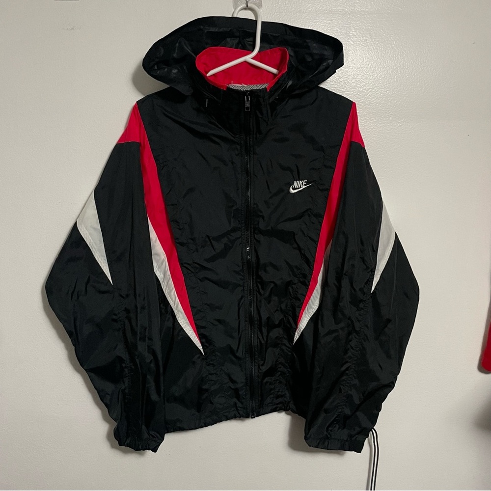 Vintage 80s Nike Wind Breaker Zip-Up Jacket 3 Tone Red White Black T Fangs